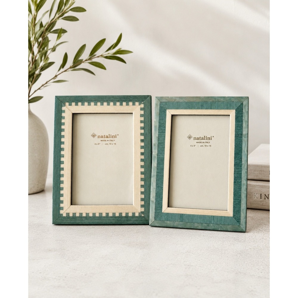 Natalini Wood Marquetry Photo Frame Set 2 Green Teal 4x6 Made in Italy Artisan
